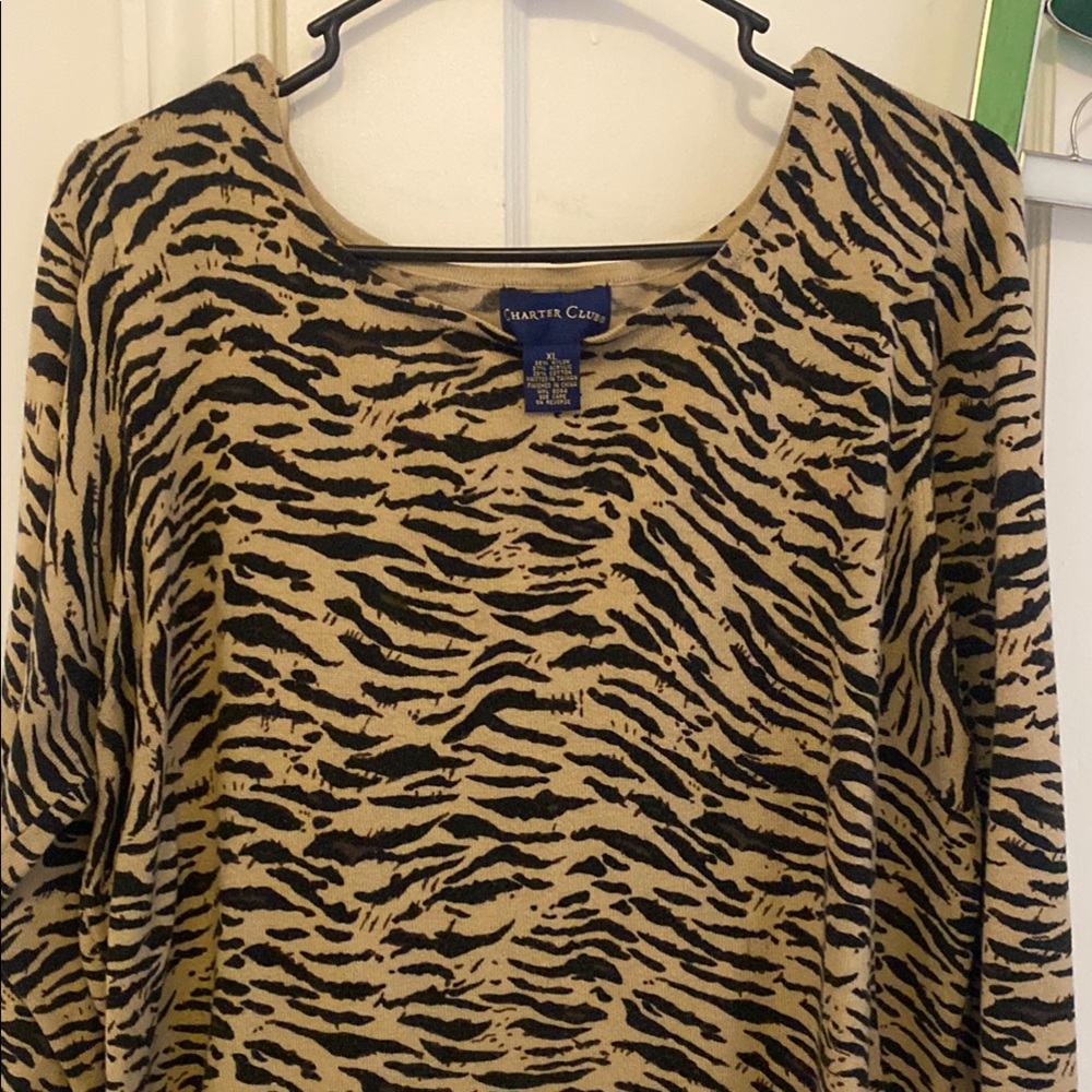 Charter Club Women's Animal Print Top - Black and Tan